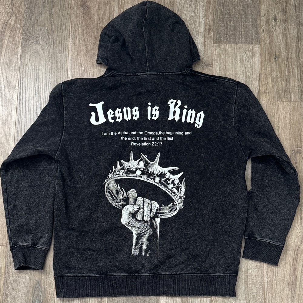 Men’s BRAND NEW OVERSIZED Black Hoodie with 'Jesus is King' Print Size L
